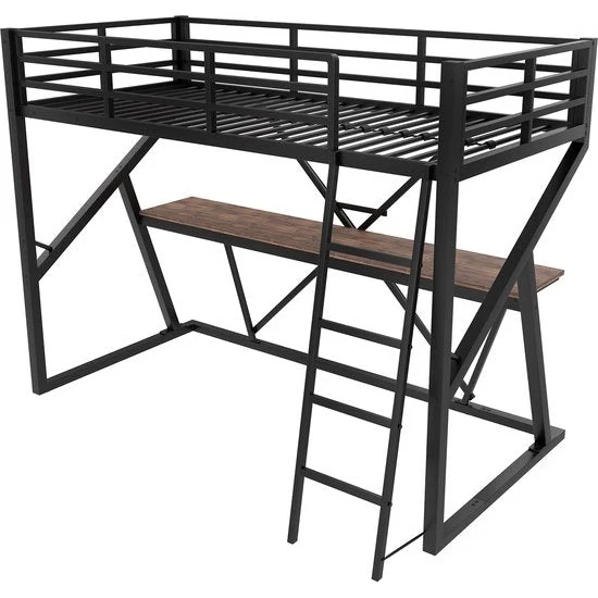 Merax Children's Bunk Bed 90x200 cm with Desk and LED Lighting, Black