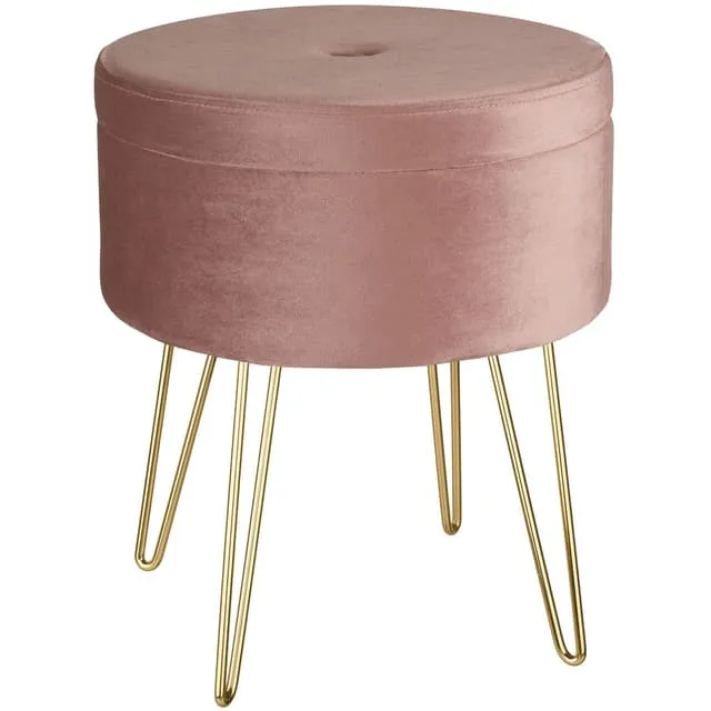Tectake Ava Round Padded Velvet Stool with Storage