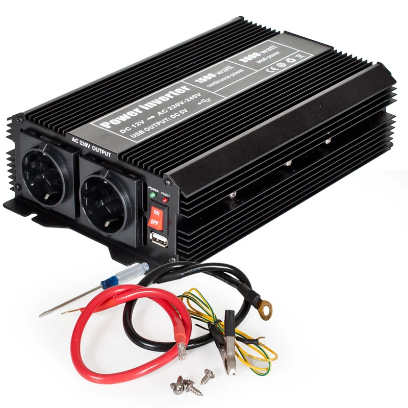 Tectake Voltage Converter Power Inverter 12V to 230V 1500W-3000W, Black