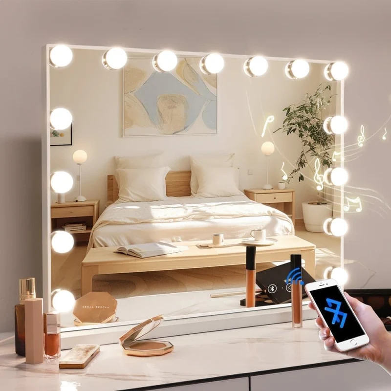 Fenchilin Hollywood Makeup Mirror with Lights and Bluetooth 58 x 46cm, White