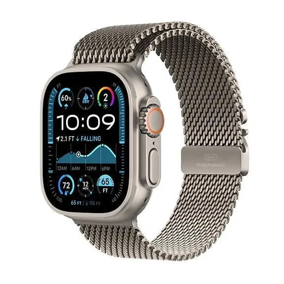 Apple Watch Ultra 2 (GPS+Cell) 49mm Natural Titanium Case, Titanium Milanese Loop, Small