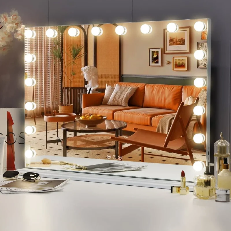Hollywood Makeup Mirror with Lighting, Bluetooth, 18 Bulbs, 80x58 cm, White