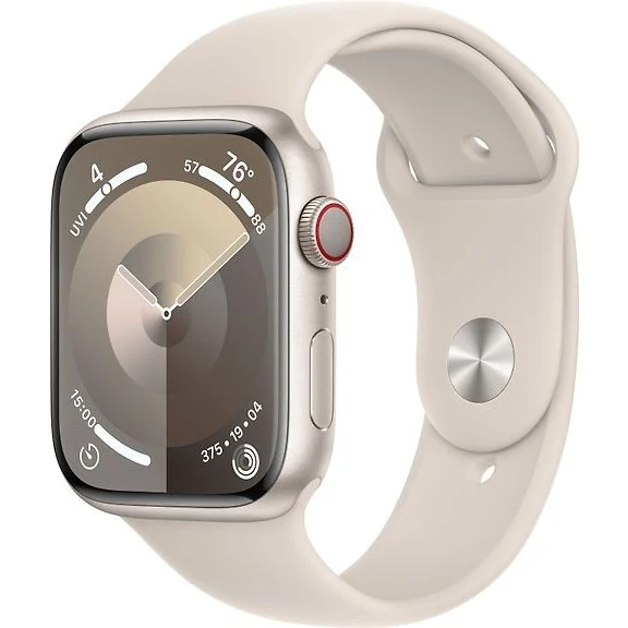 Apple Watch Series 9 (GPS+Cell) 45mm Starlight Alum Case & Starlight Sport Band, M/L