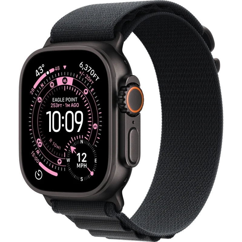 Apple Watch Ultra 3 (GPS+Cell 49mm), Black Titanium Case with Black Alpine Loop, Medium
