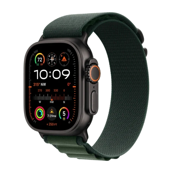 Apple Watch Ultra 2 (GPS + Cellular) 49 mm, Black Titanium Case with Dark Green Alpine Loop