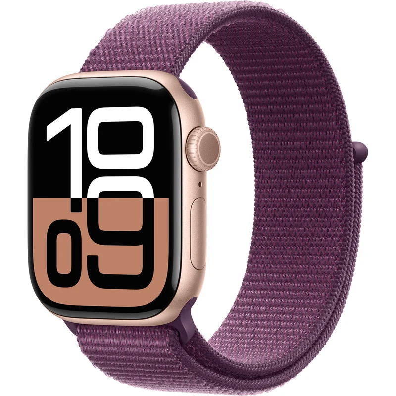 Apple Watch Series 10 (GPS), 42mm Rose Gold Alum Case with Plum Sport Loop