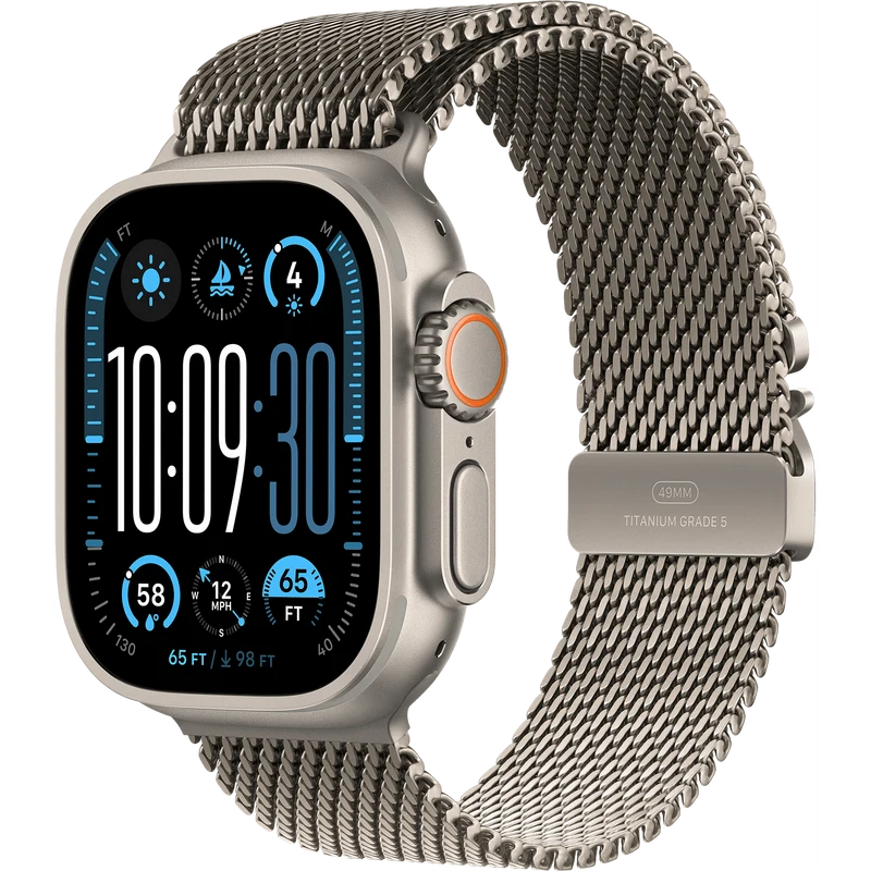 Apple Watch Ultra 2 (GPS + Cellular 49 mm), light titanium case and milanese bracelet, medium