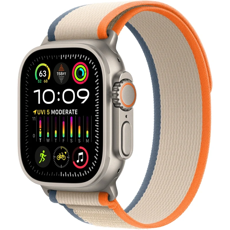 Apple Watch Ultra 2 (GPS + Cellular, 49 mm), Titanium Case with Orange/Beige Trail Loop, M/L
