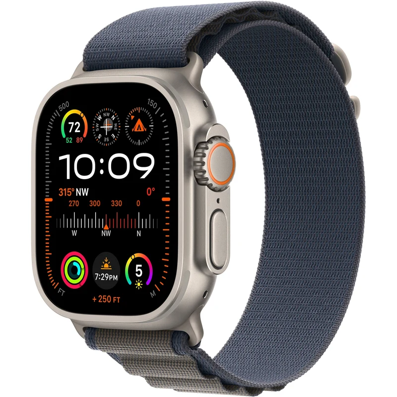 Apple Watch Ultra 2 (GPS + Cellular) 49mm Titanium Case and Blue Alpine Band Small (MREK3)