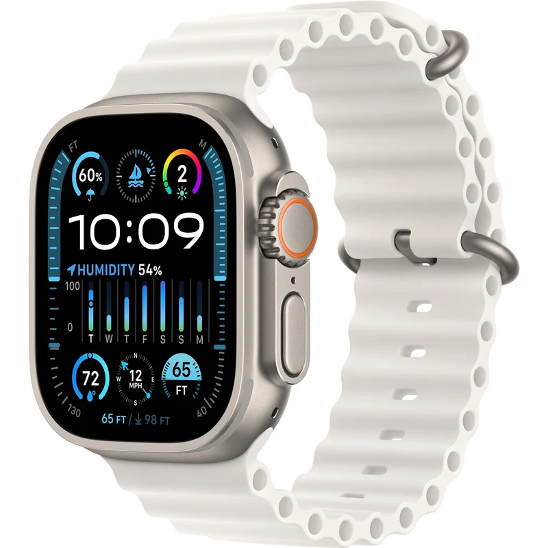 Apple Watch Ultra 2 (GPS + Cellular) 49mm Titanium Case and White Ocean Strap (MREJ3)