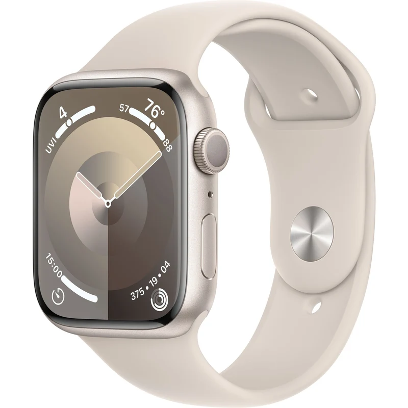 Apple Watch Series 9 (GPS) 45mm Star White Aluminum Case and Star White Sport Band, M/L (MR973)