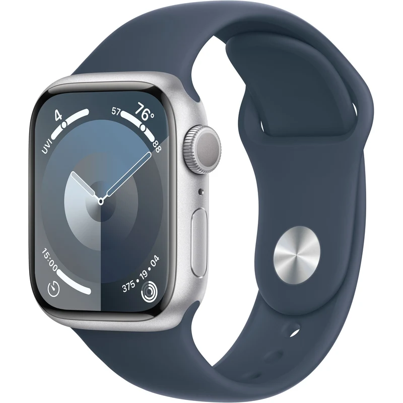 Apple Watch Series 9 (GPS) 41 mm Silver Aluminum Case with Blue Sport Band, S/M
