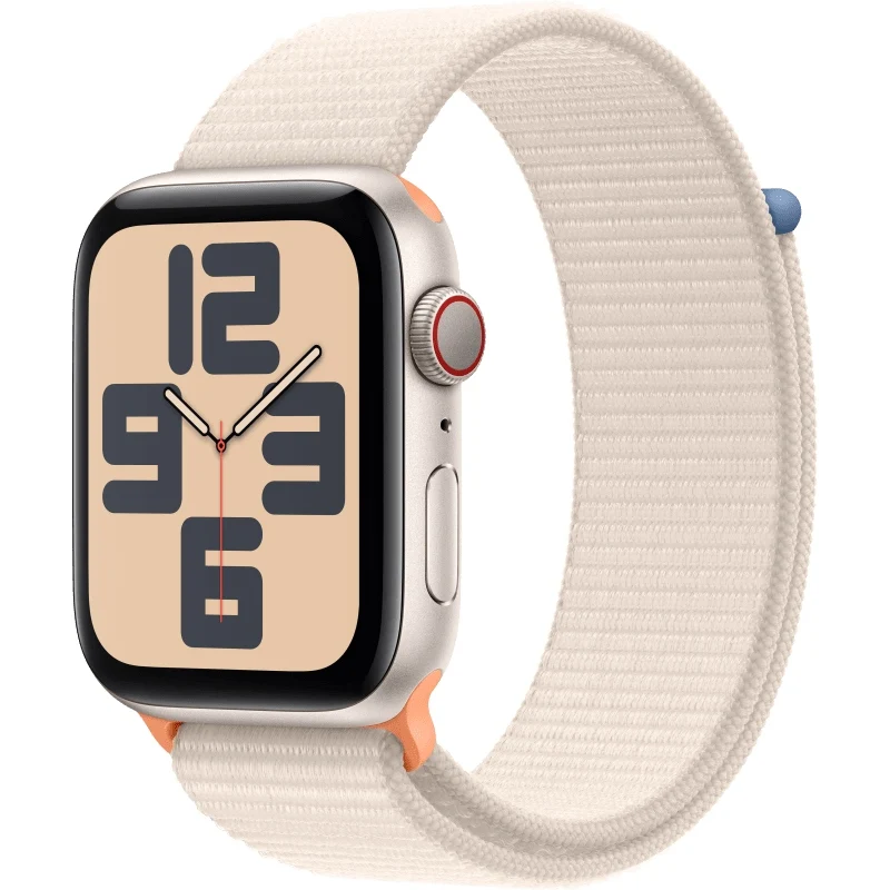 Apple Watch SE (GPS + Cellular 44 mm), Starlight Aluminum Case with Sport Loop