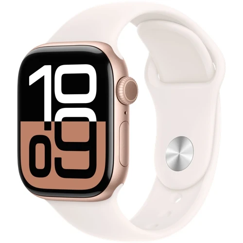 Apple Watch Series 10 (GPS) 42mm, Rose Gold Aluminum Case and Red Fading Sport Band, S/M (MWWH3)
