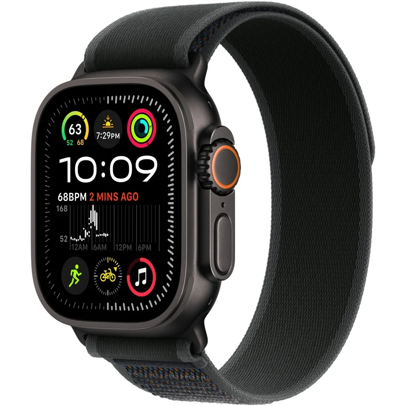 Apple Watch Ultra 2 (GPS + Cellular) 49mm Black Titanium Case and Black Trail Band, S/M (MX4U3)