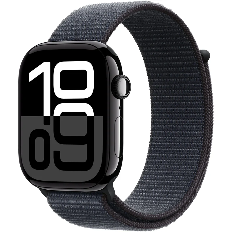 Apple Watch Series 10 (GPS + Cellular) 46mm Mirror Black Aluminum Case with Inky Sport Loop (MWY53)