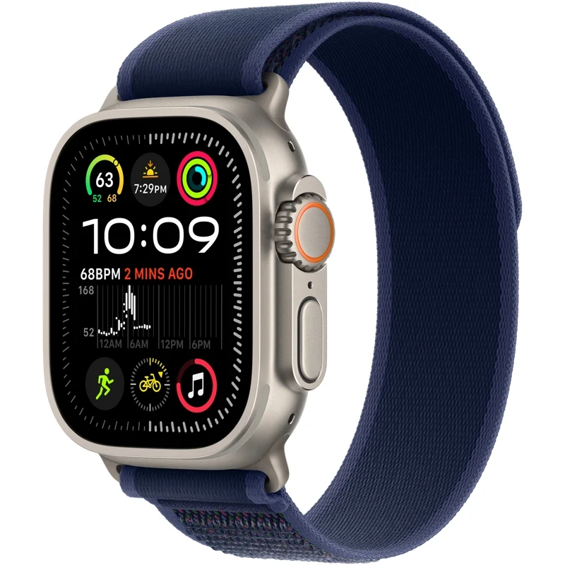 Apple Watch Ultra 2 (GPS + Cellular) 49mm Natural Light Titanium Case and Blue Trail Band, M/L (MX4L3)