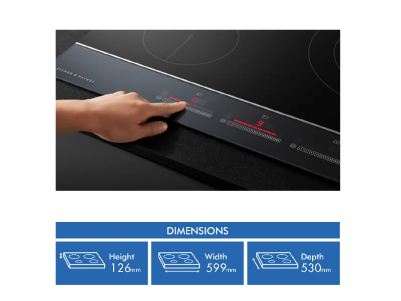 Fisher & Paykel 60cm Series 9 1 Burner + 2 Zone Hybrid Cooktop, 2 SmartZones, Natural Gas