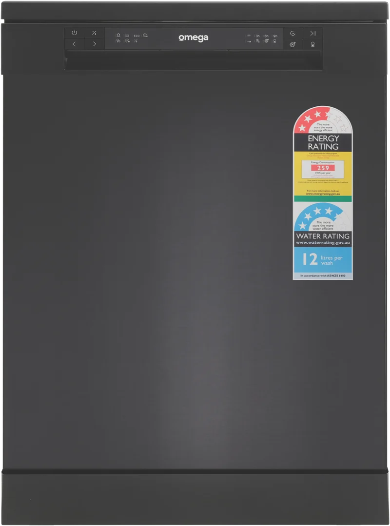 Omega 60cm Freestanding Dishwasher Black Steel
