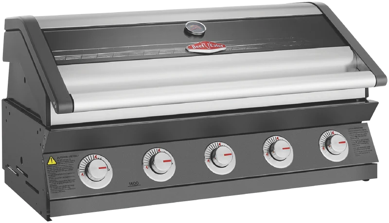 BeefEater 1600 Series Dark 5 Burner Built In BBQ w/ Cast Iron Burners & Grills - Body Only