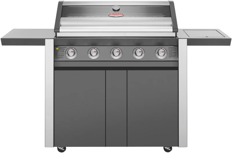 BeefEater 1600 Series Dark 5 Burner BBQ & Trolley w/ Side Burner, Cast Iron Burners & Grills