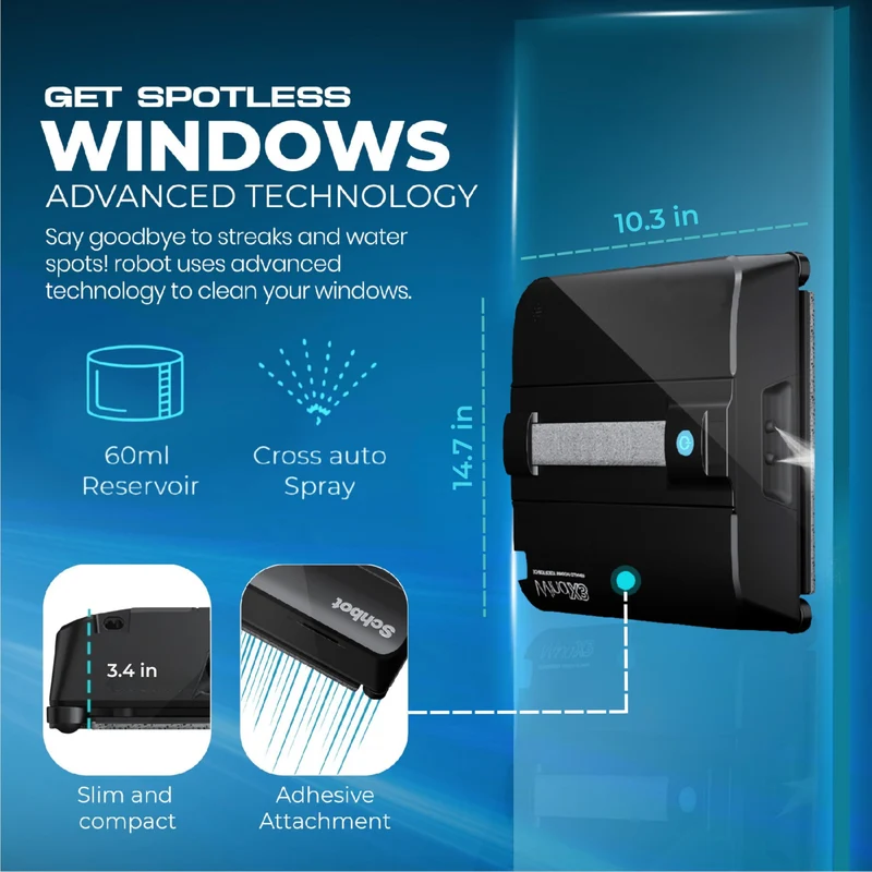 Schbot Wind X3 Window Cleaning Robot - Auto Spray, 3000Pa Suction, AI Edge Detection for Frameless Glass
