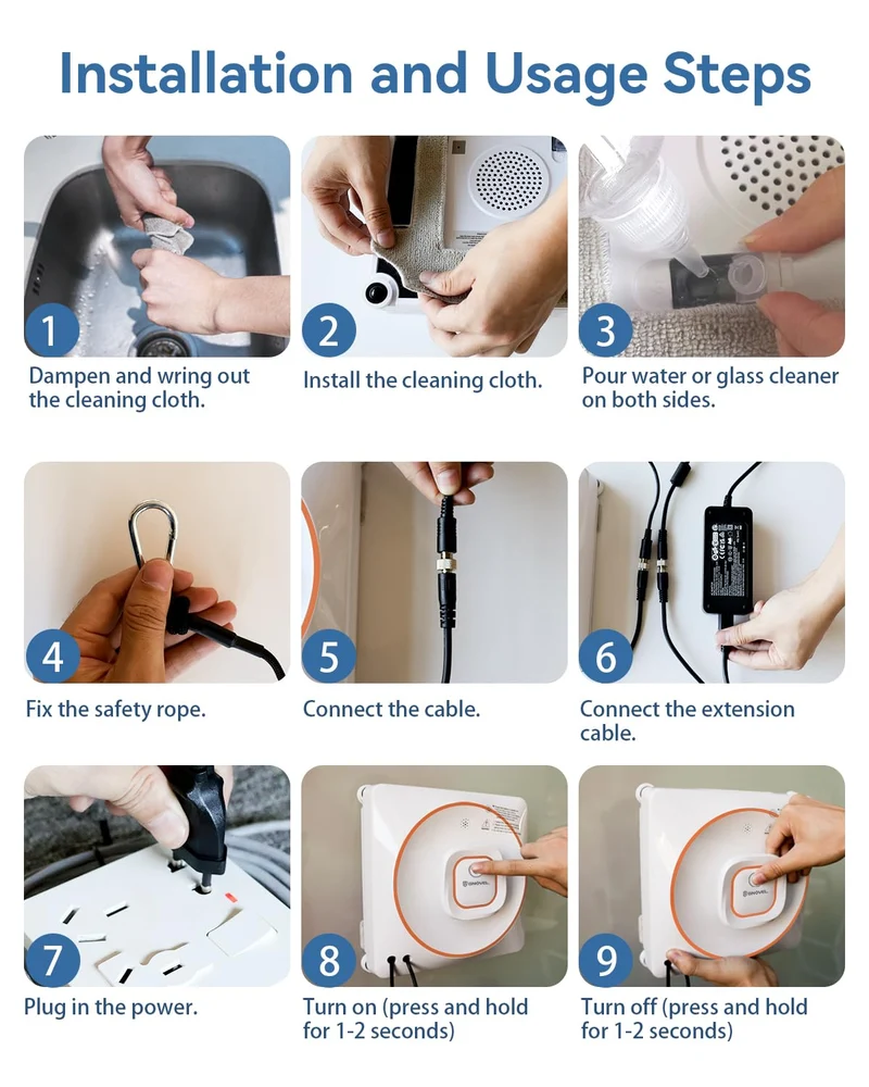GNOVEL Window Cleaning Robot 8000Pa Smart Remote Control Automatic Glass Cleaner Compact Design