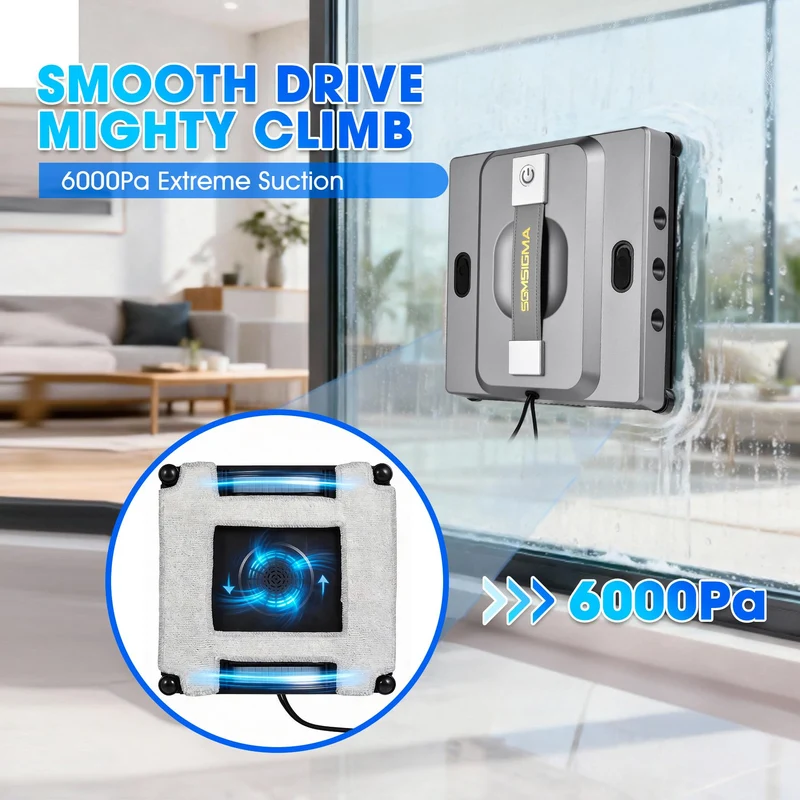 SGMSIGMA M85 Window Cleaning Robot - 6000Pa Suction, Smart Spray, Edge-Cleaning Technology with Safety Tether