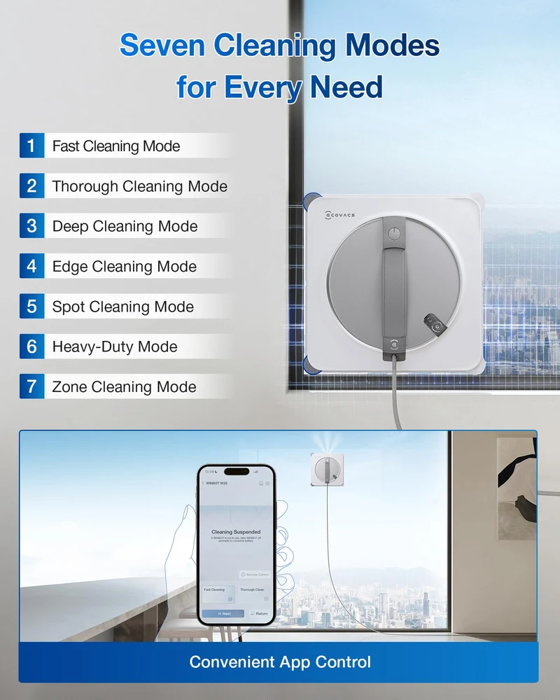 ECOVACS WINBOT W2S Window Cleaning Robot with Smart Edge Cleaning & WIN-SLAM 4.0 Navigation