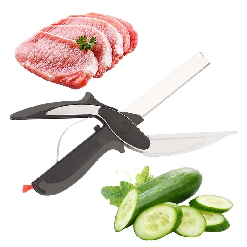 2 In 1 Multi-Function Kitchen Scissors Cutter Knife & Board