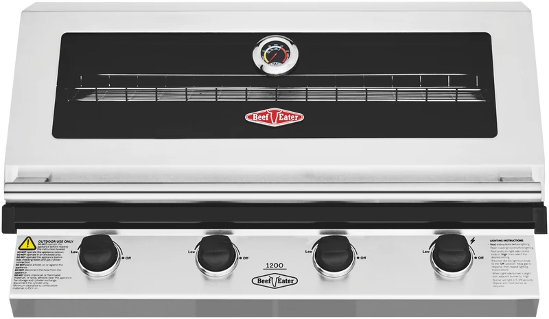 BeefEater 1200 Series Stainless Steel 4 Burner Built In BBQ with Cast Iron Burners & Grills