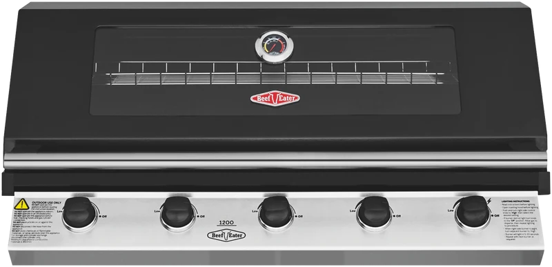 BeefEater 1200 Series Black Enamel 5 Burner Built-in BBQ with Cast Iron Burners & Grills