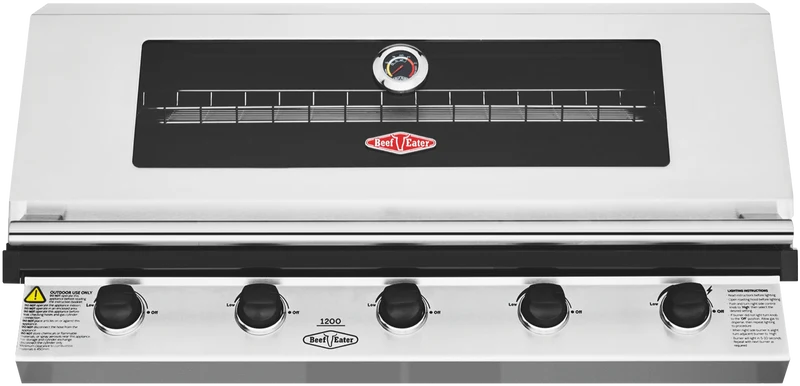 BeefEater 1200 Series Stainless Steel 5 Burner Built-in BBQ with Cast Iron Burners & Grills