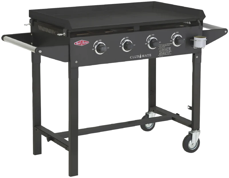 BeefEater Clubmate Black 4 Burner BBQ & Trolley with Cast Iron Burners & Hotplate