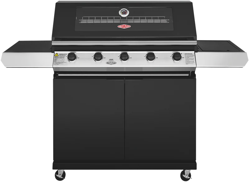 BeefEater 1200 Series Black Enamel 5 Burner BBQ & Trolley with Side Burner