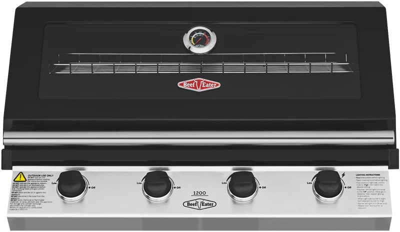 BeefEater 1200 Series Black Enamel 4 Burner Built-in BBQ with Cast Iron Burners & Grills