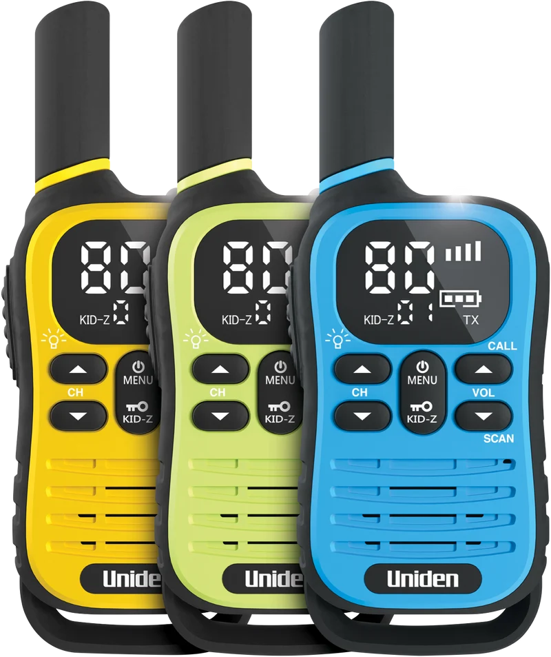 Uniden 80 Channel UHF Radio With Kid Zone USB-C Charging Triple Pack