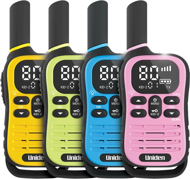 Uniden 80 Channel UHF Radio With Kid Zone USB-C Charging Quad Pack