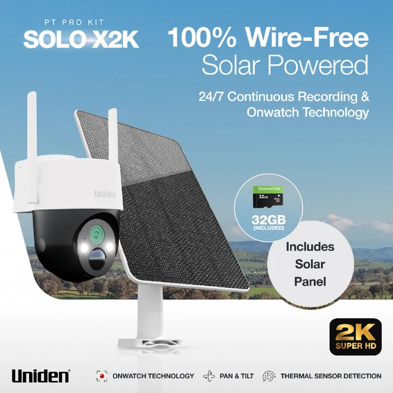 Uniden 2K Pan & Tilt Wireless Security Camera & Solar Panel