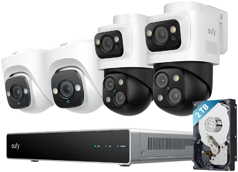 eufy S4 NVR POE 24/7 Security System - 2 x PTZ + 2 x Turret Cameras