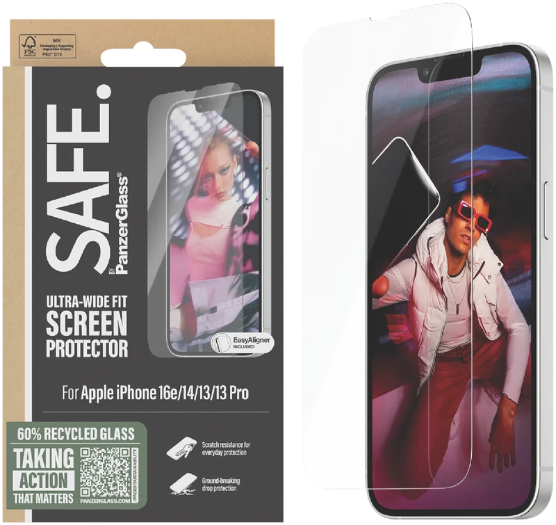 Panzer Glass SAFE by PanzerGlass Screen Protector iPhone 17e 16e 14 13 and 13 Pro