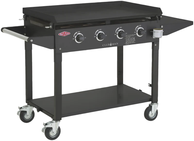 BeefEater Clubman Black 4 Burner BBQ & Trolley w/ Cast Iron Burners & Hotplate