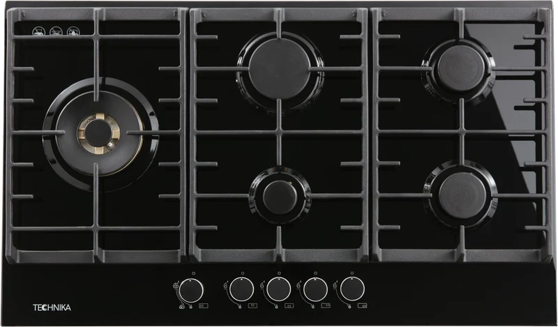 Technika 90cm Black Glass Gas Cooktop