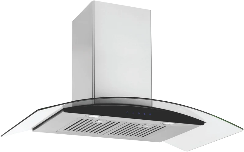 Emilia 90cm Curved Glass Canopy Rangehood, Stainless Steel