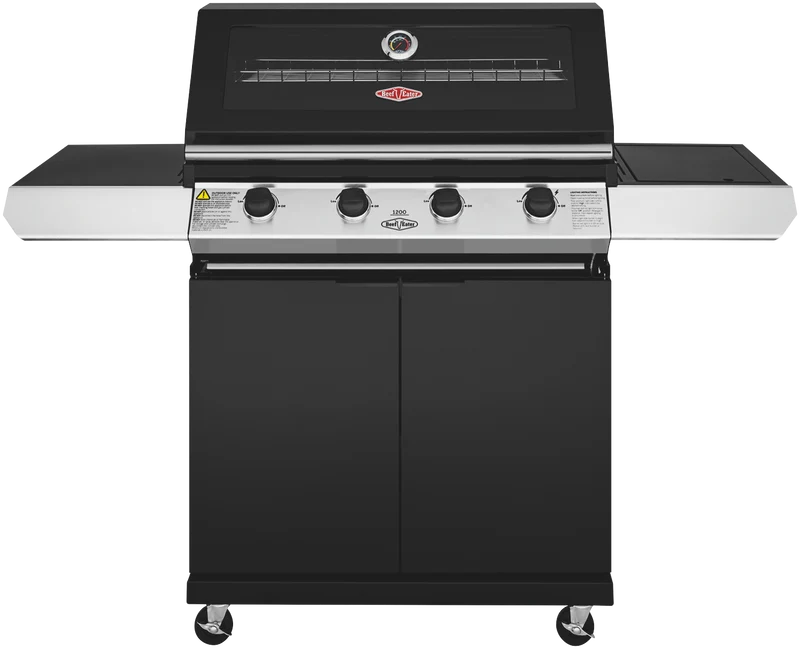 BeefEater 1200 Series 4 Burner BBQ & Trolley with side burner - Black Enamel